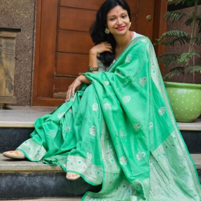 Green Khaddi Tussar Banarasi