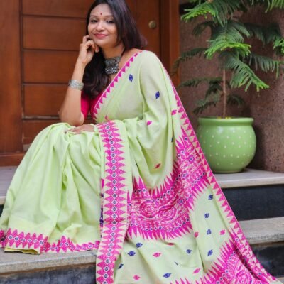 Lemon Green Aaronai Saree