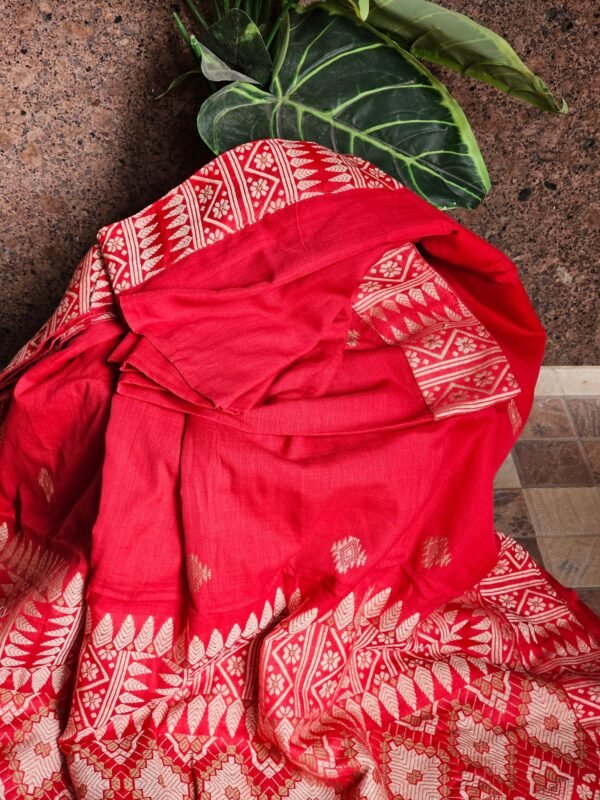 Red Assam Saree - Image 2