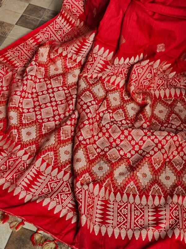 Red Assam Saree - Image 3