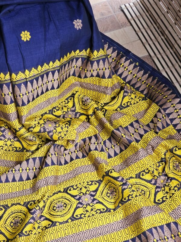 Olympian Blue Assam Saree - Image 2