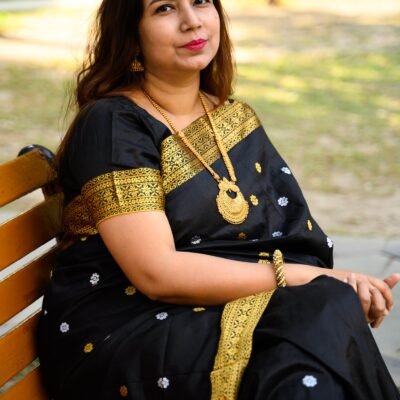 Black Flower Assam Silk