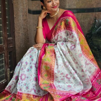White Pink Rajkot Patola Saree