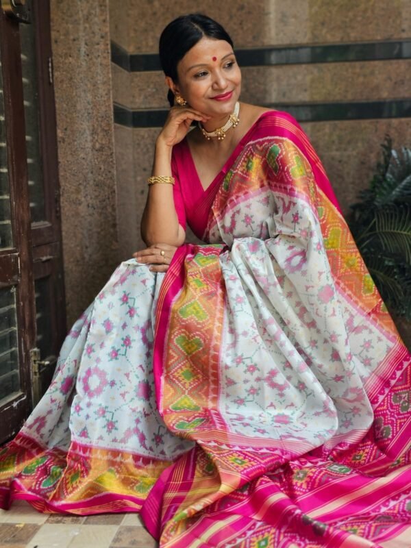 White Pink Rajkot Patola Saree