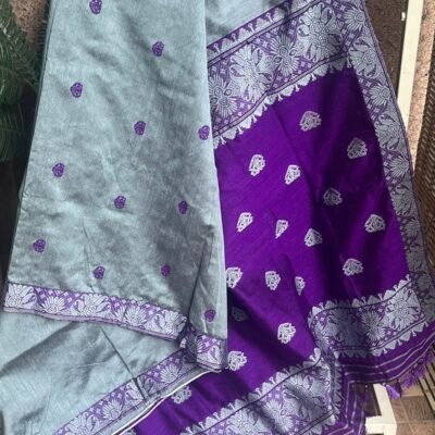 Grey-Purple Cotton Silk Saree