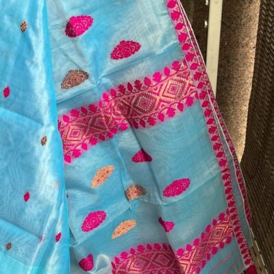 Blue Pink Nooni Paat Saree