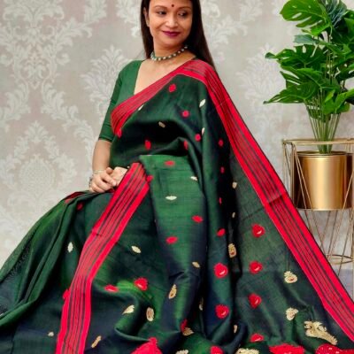 Green Satin- Kesa Cotton Saree