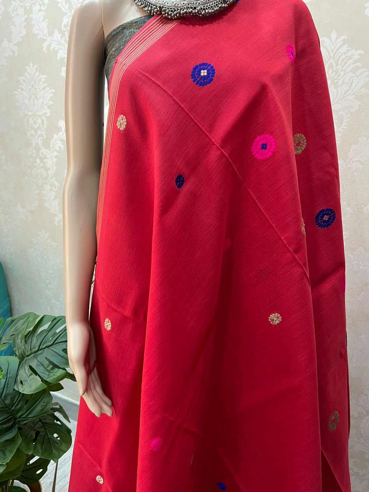 Pinkish Red Kesa Cotton