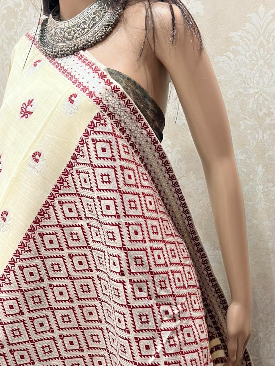 White Assamese Saree