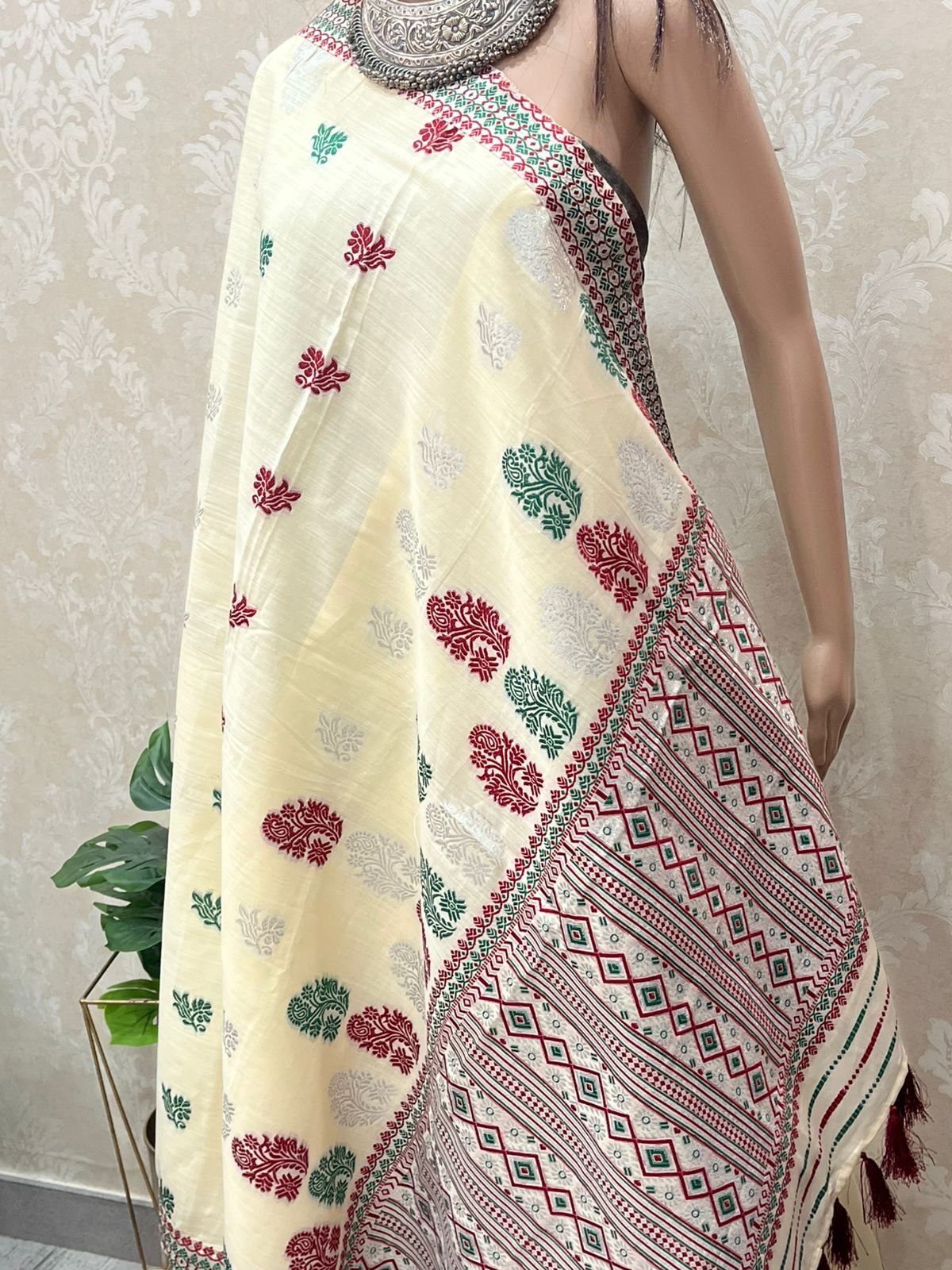Off White Assamese Saree