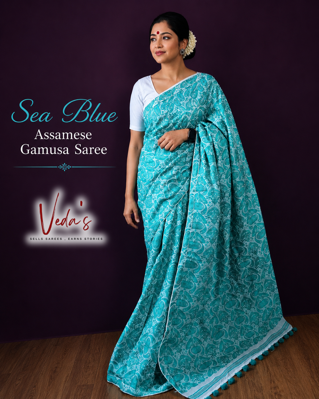 Sea Blue Gamusa Saree