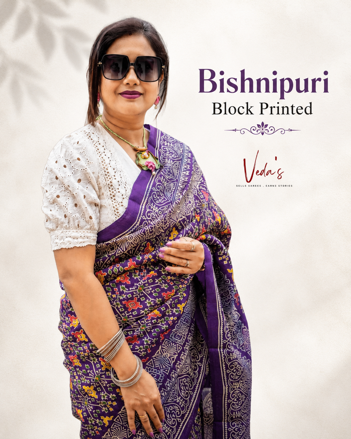 Bishnupuri Block Printed Saree