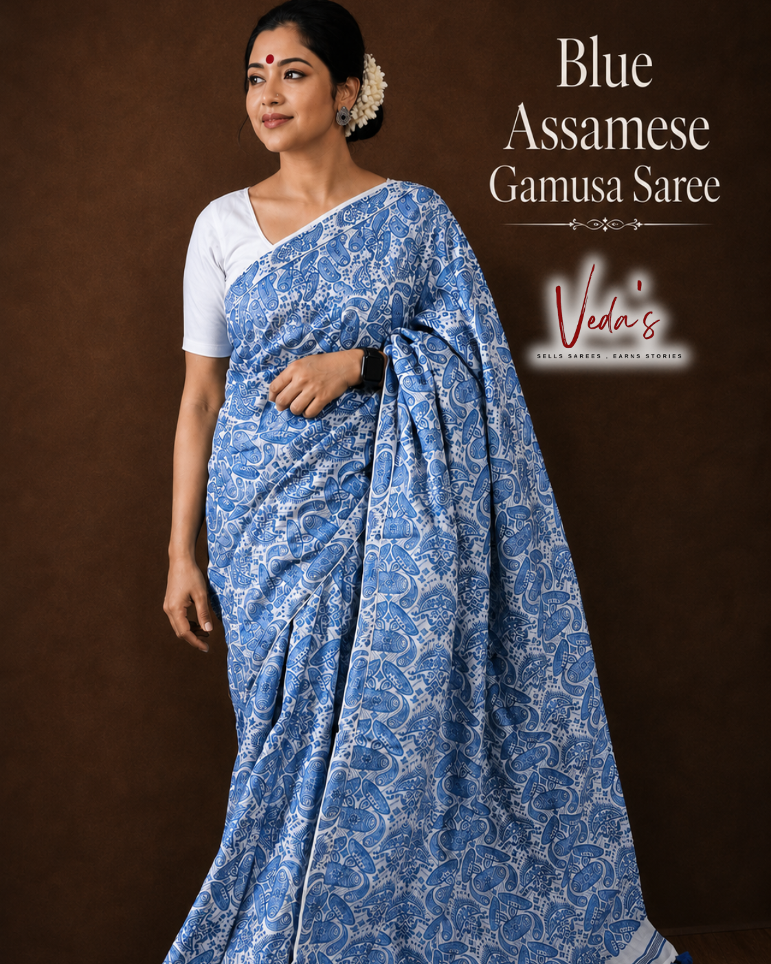 Blue Assamese Gamusa Saree