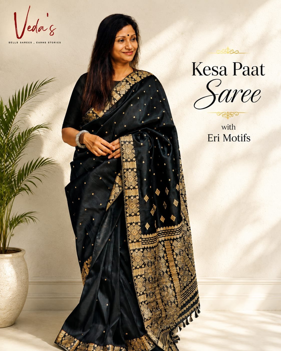 Black Kesa Paat Saree