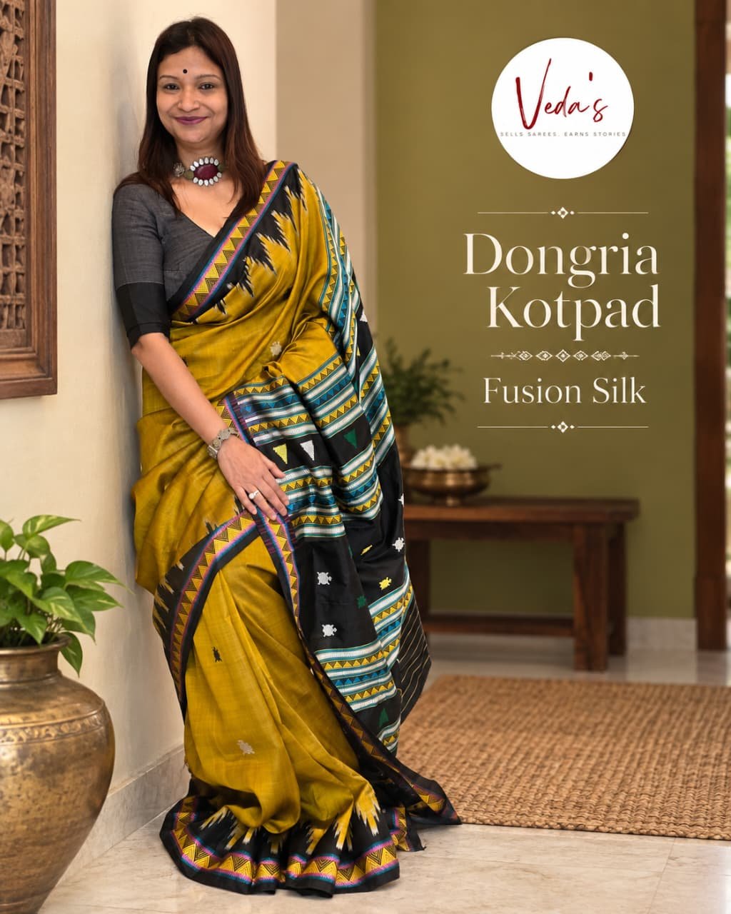 Mustard Black Dongria Kotpad Fusion